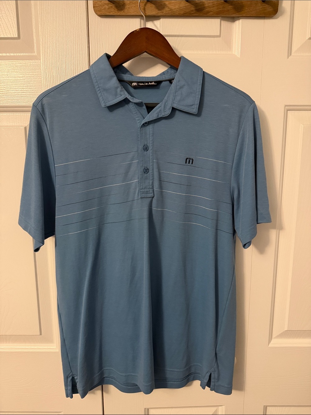 Travis Mathew Men's Sky Blue Polo with Subtle Stripe
